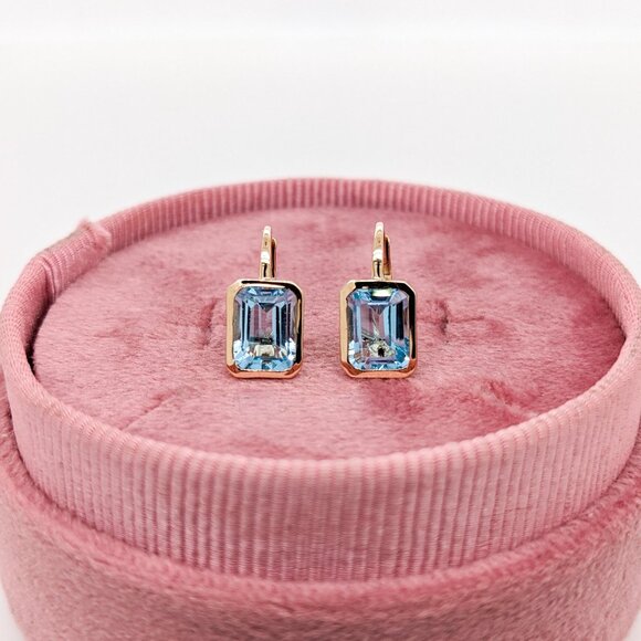 Brazilian Sky Blue Topaz Earrings in 14K Solid Gold | Fine Jewelry - Picture 4 of 8